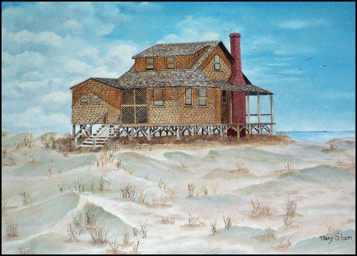 An oil painting of a beach house in Nags Head that I did.